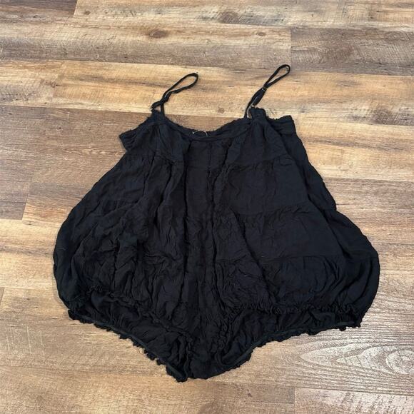 Free People Black Sleeveless Romper Frayed Edges Boho Whimsygoth Size L READ - Picture 2 of 10